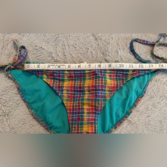 Xhilaration Plaid Green and Purple Multi Hue String Bikini Swimwear Set - Picture 10 of 14